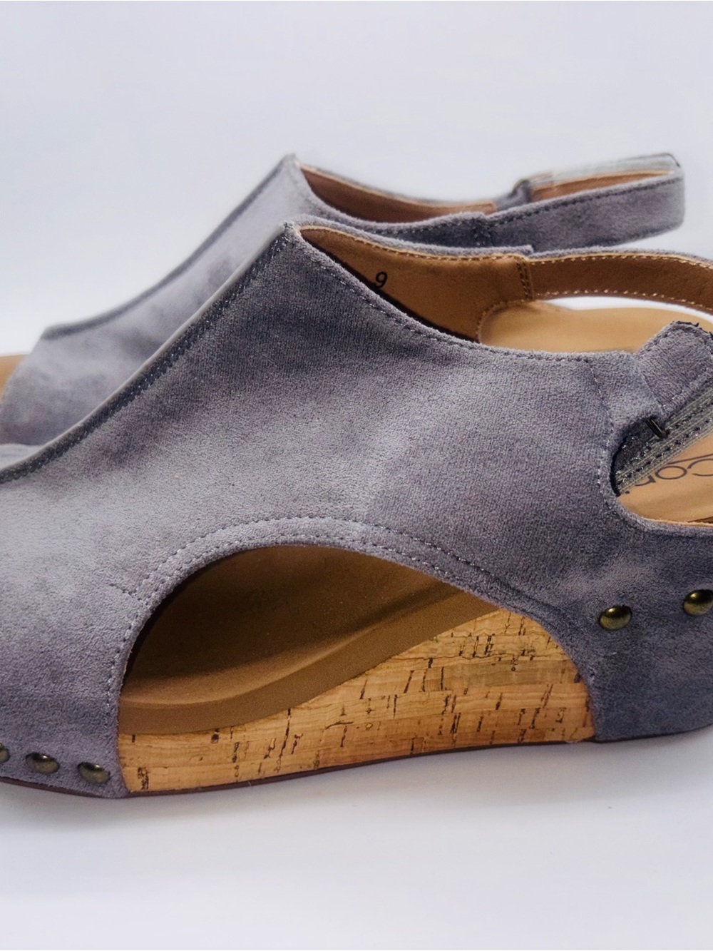 Corkys Gray Suede Cork Wedge Slingback Sandal size 9
